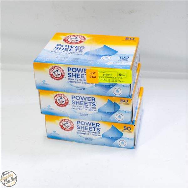 3 PK OF ARM & HAMMER POWER SHEET LAUNDRY DETERGENT