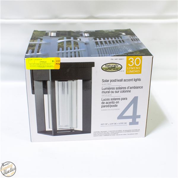 SET OF 4 SOLAR POST/WALL ACCENT LIGHTS WITH BLACK