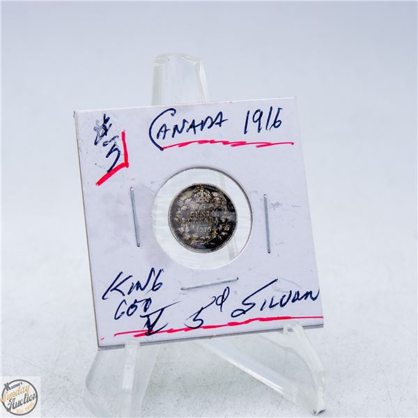 #4727-SILVER 1916 KING GEORGE 5 CENT COIN