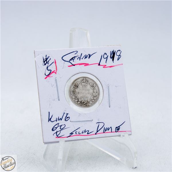 #4730-SILVER 1918 KING GEORGE 10 CENT COIN