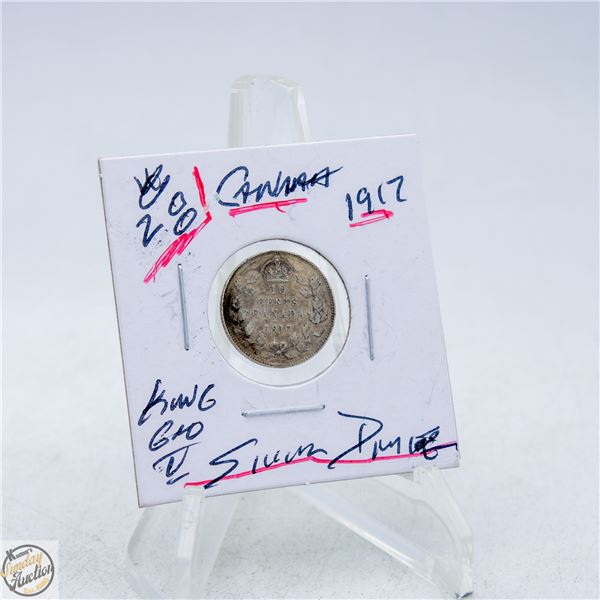#4729-SILVER 1917 KING GEORGE 10 CENT COIN