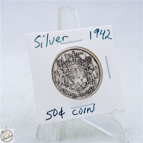 #4723-SILVER 1942 50 CENT COIN WITH
