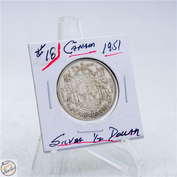 #4723-SILVER 1951 50 CENT COIN WITH