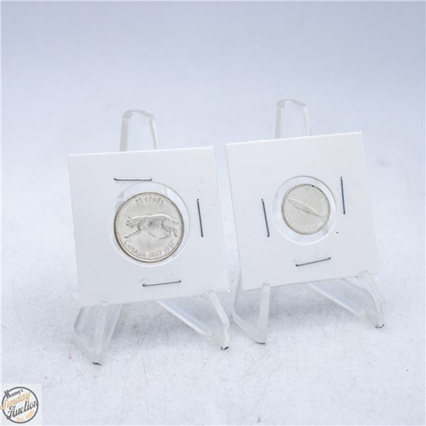 1967 CANADA SILVER QUARTER & DIME 80% SILVER