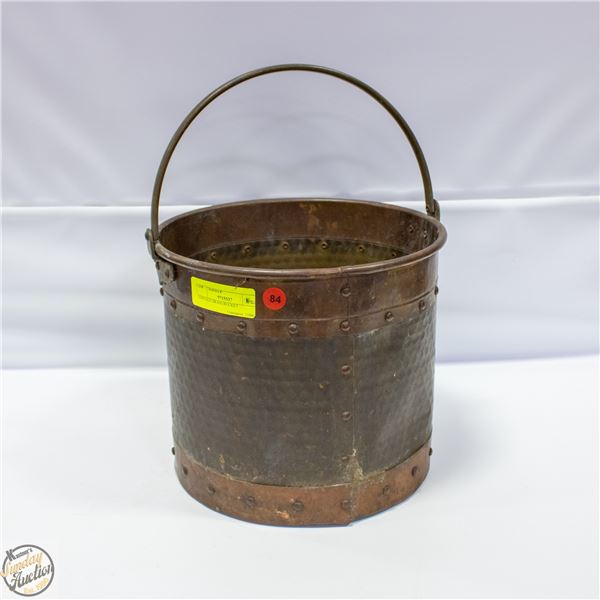 VINTAGE BRASS BUCKET H-9.75" DIAMETER-11.25"
