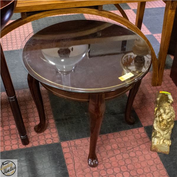 SOLID WOOD ROUND SIDE TABLE H- 21"
