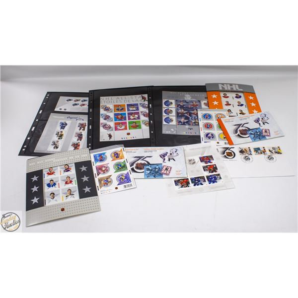 FLAT OF VARIOUS VINTAGE AND NHL STAMPS,FDC