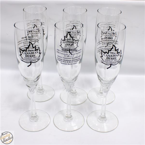 SET OF 6 74TH CANADIAN DERBY CHAMPAGNE GLASSES