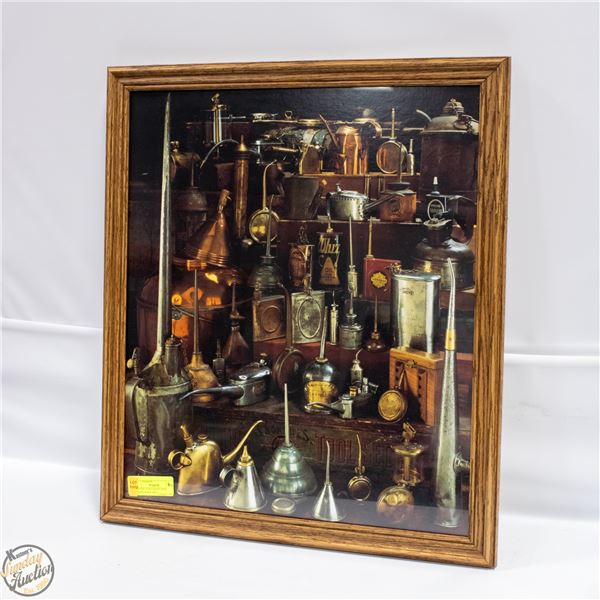 20" X 24" OIL CAN COLLECTION FRAMED WALL ART