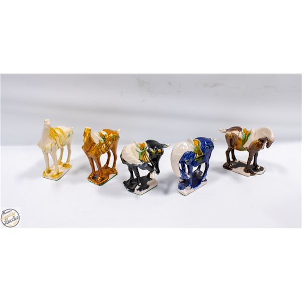 SET OF 5 CHINESE TANG FIGURE WAR MUDMEN HORSES 5"