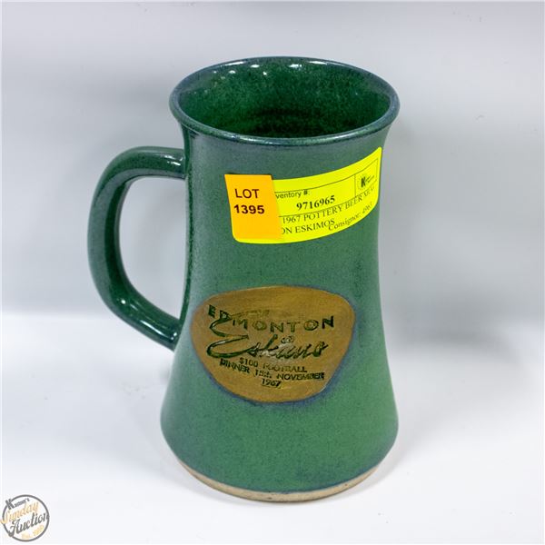 VINTAGE 1967 POTTERY BEER MUG EDMONTON ESKIMOS