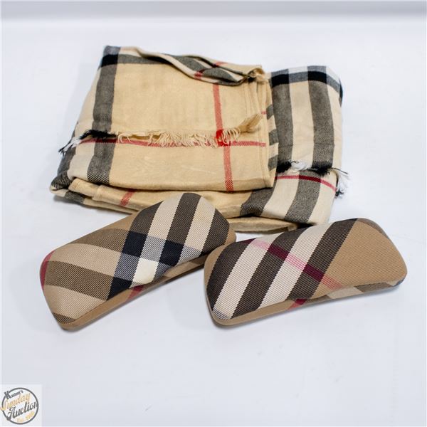 BURBERRY SCARF & 2 EYEGLASS CASES TOGETHER