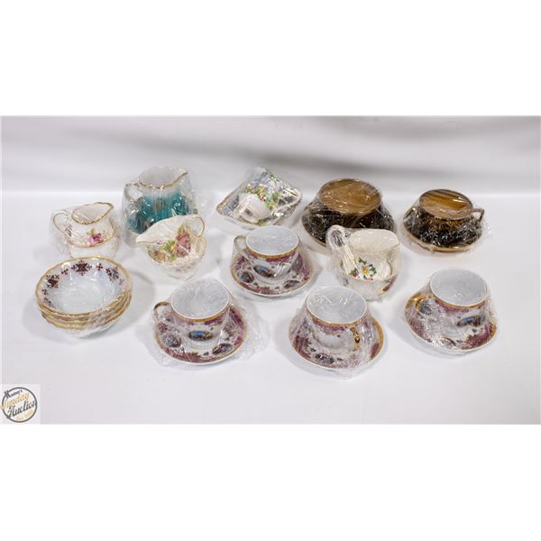LOT - CUPS AND SAUCERS, CREAM AND SUGARS