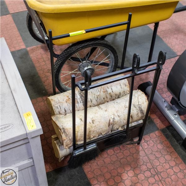 FIREPLACE TOOL SET WITH PKG OF REAL BIRCH LOGS
