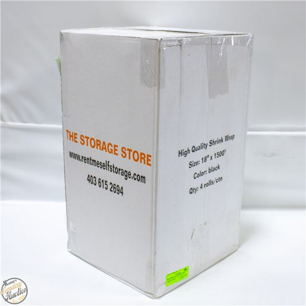 CASE WITH 4 BLACK ROLLS OF SHRINK WRAP