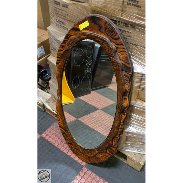 VINTAGE WOODEN FRAMED WALL MIRROR