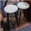 Image 1 : PAIR OF ROUND STOOLS BLACK METAL FRAMES H-25"
