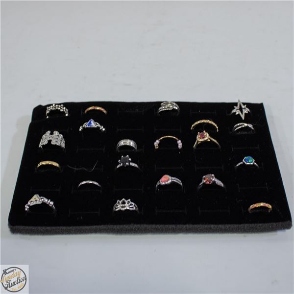 20 ASSORTED SIZED RINGS IN BLACK VELVET