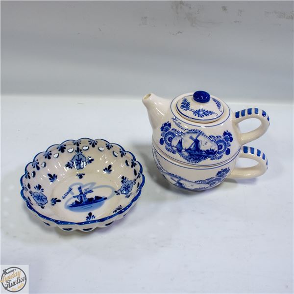 HOLL. DELFT BLUE WMILL TEA FOR ONE &