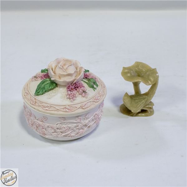 HAND CARVED SOAPSTONE BIRD & PORCEL.