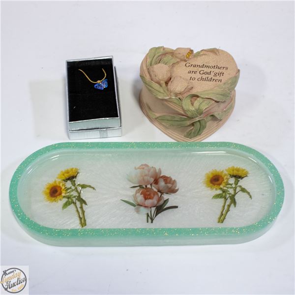 VTG. TULIP PORC. TB, FLORAL TRINK. DISH &