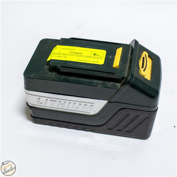 YARDWORKS 20V 6AH LITHIUM-ION BATTERY PK