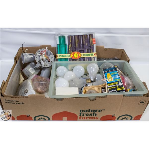 LOT OF MISCELLANEOUS ELECTRICAL ITEMS+LIGHT BULBS