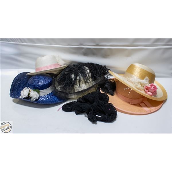 ESTATE LOT OF 5 HATS INCLUDING 3 VINTAGE