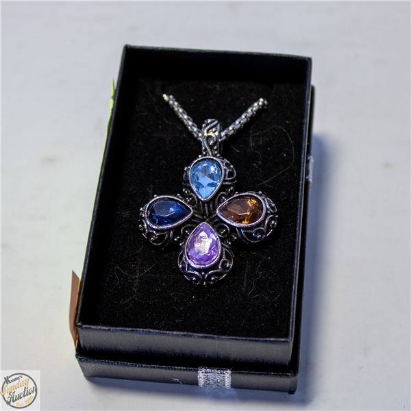ESTATE 4 COLOUR STONE PENDANT NECKLACE IN GIFT BOX