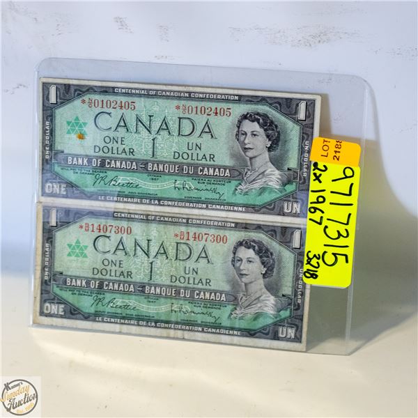 2 CANADIAN 1967 REPLACEMENT $1 BILLS