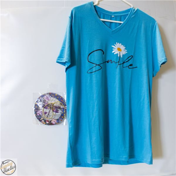 NEW L BLUE SMILE V NECK TSHIRT & HUMMB