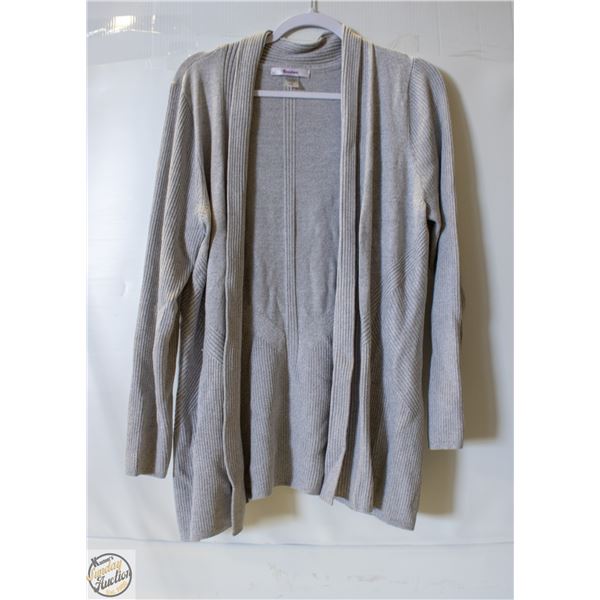 NEW L GREY WAFFLE KNIT SHAWL COLLAR