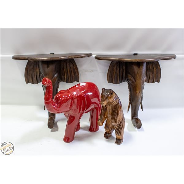 PAIR OF 10" HAND CARVED ELEPHANT SHELVES