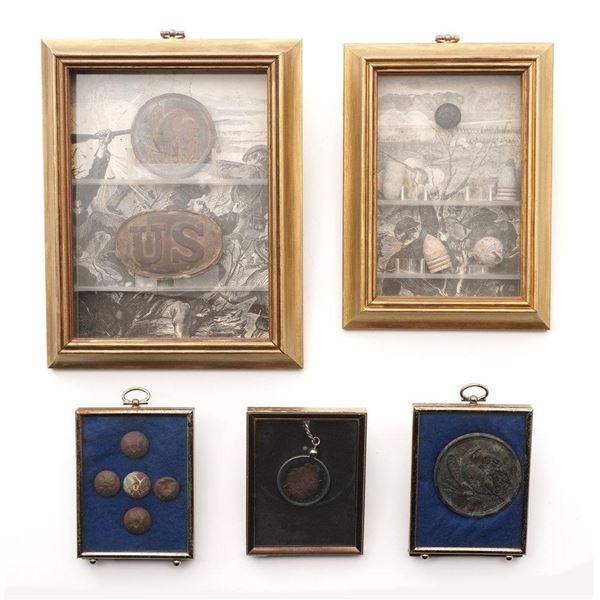 Lot of Dug Up Civil War Items In Shadow Box Frames