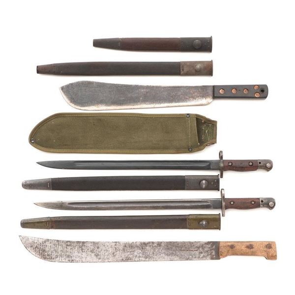 Lot of Six (6) British Bayonets, Scabbards, and Machetes