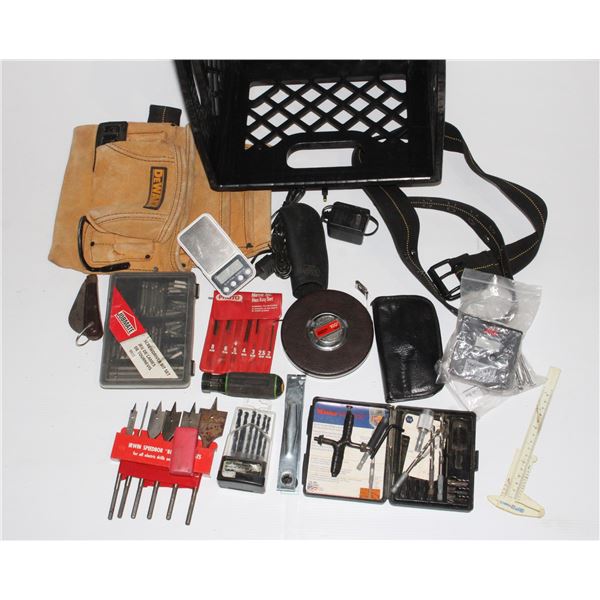 MILK CRATE FULL OF VARIOUS TOOLS INCLUDING***POLICE SEIZURE***