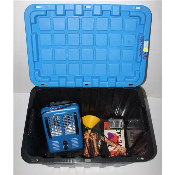 LARGE BLUE TOTE WITH MASTERCRAFT HEATER,***POLICE SEIZURE***