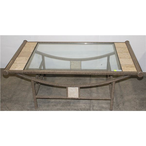 TILE AND GLASS TOP COFFEE TABLE