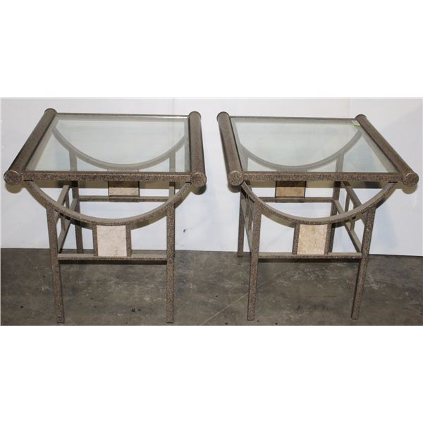 TWO GLASS TOP END TABLES
