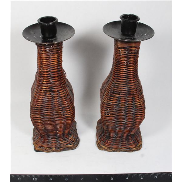 LOT OF 2 WICKER CANDLE HOLDERD