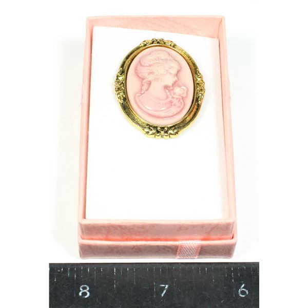 NEW PINK CAMEO STYLE LIGHTWEIGHT BROOCH