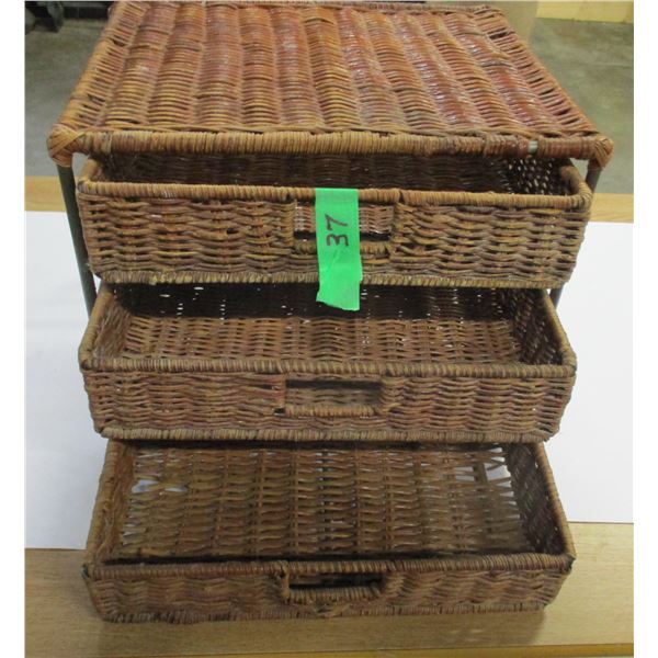 3 DRAWER WICKER STORAGE UNIT