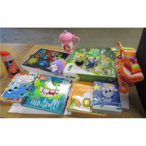 BAG C/W LITE BRITE, BOOKS, GAMES, TOYS, ETC
