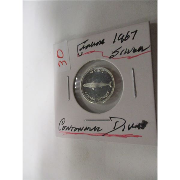 1967 CANADA SILVER FISH CENTENNIAL DIME