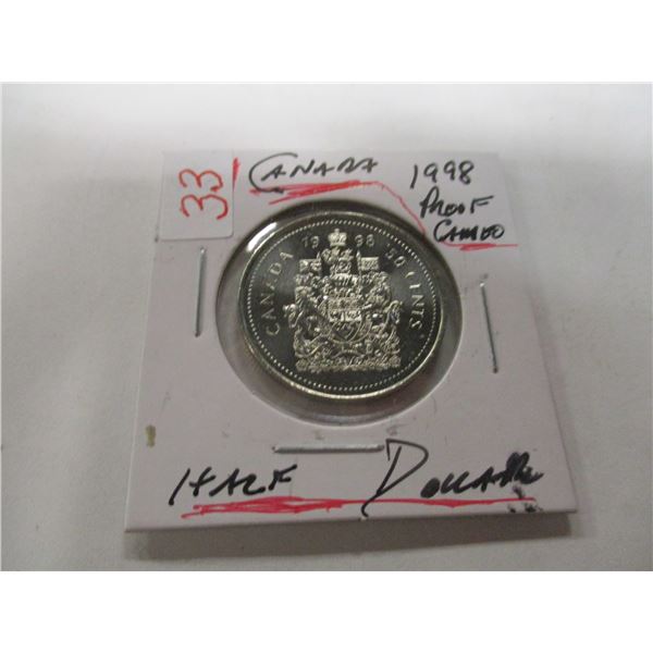 1998 PROOF CAMEO CANADA HALF DOLLAR