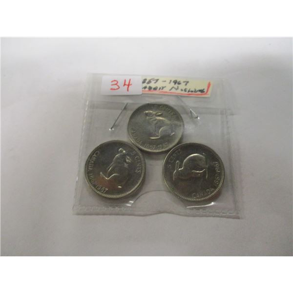 3 - 1867/1967 CANADA RABBIT NICKEL SET