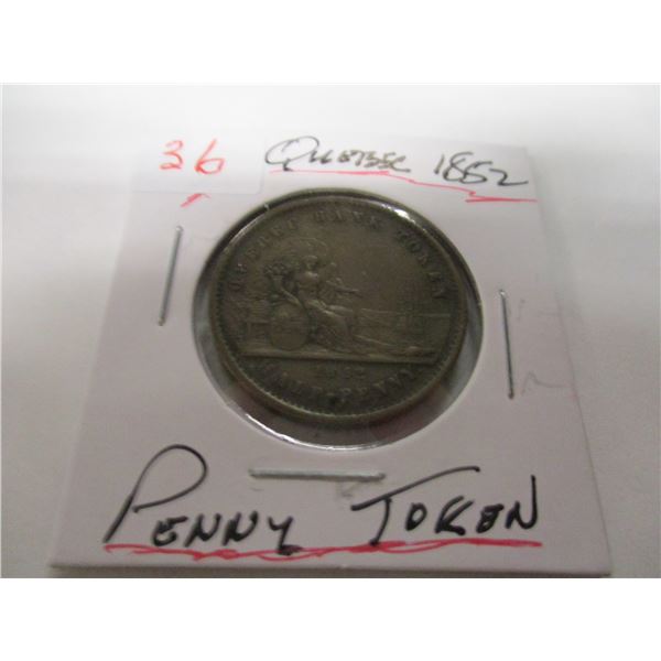 1852 QUEBEC HALF PENNY TOKEN