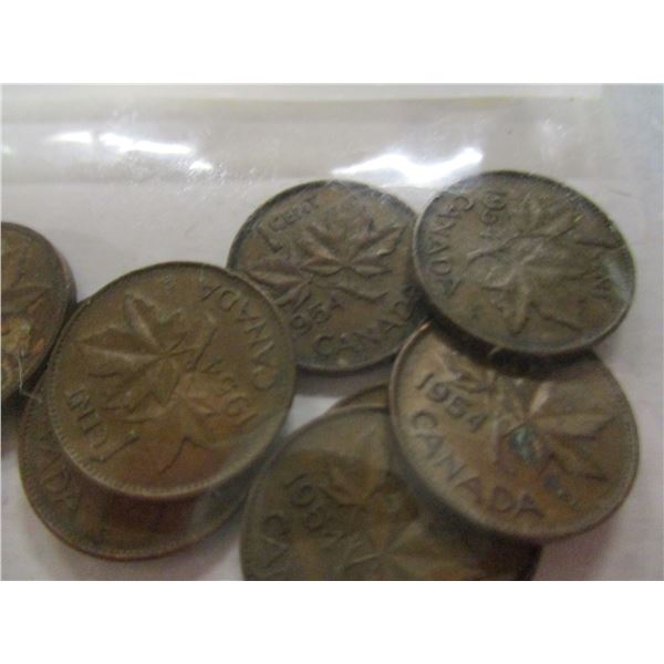 1954 BUNDLE OF 12 KEY DATE LAST OF CANADA PENNIES