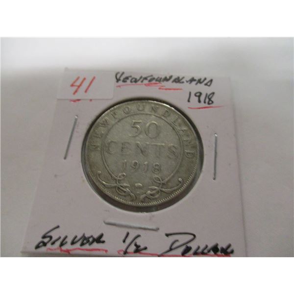 1918 NEWFOUNDLAND SILVER HALF DOLLAR