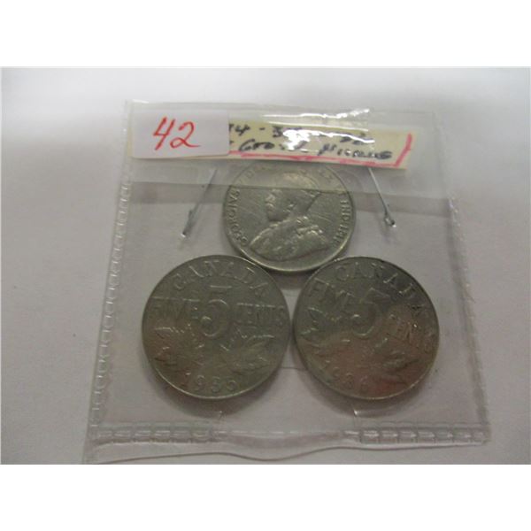 1934, 1935 & 1936 CANADA KING GEORGE V NICKELS